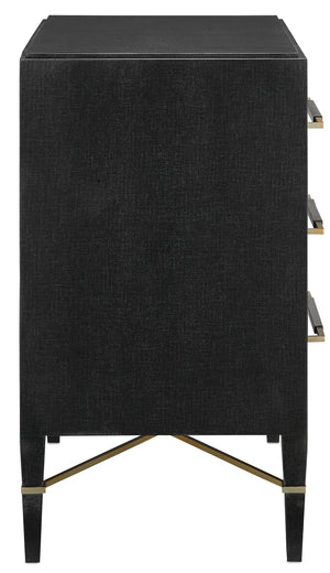 Verona Black Chest - Elegant Lacquered Linen Storage with Champagne Accents & Soft Close Drawers