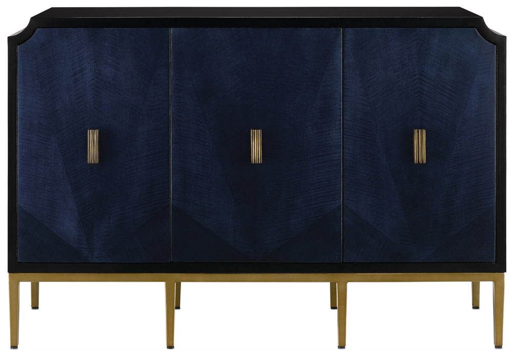 Kallista Cabinet - Elegant Dark Sapphire Blue with Antique Brass Accents & Adjustable Soft-Close Shelves