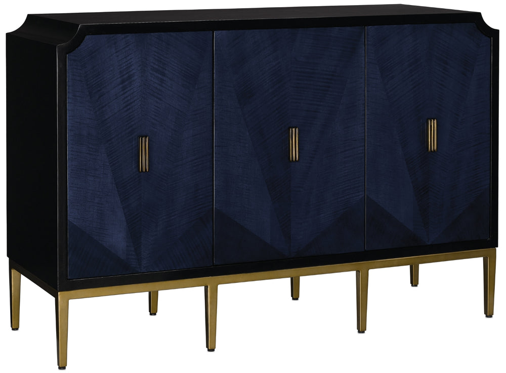 Kallista Cabinet - Elegant Dark Sapphire Blue with Antique Brass Accents & Adjustable Soft-Close Shelves