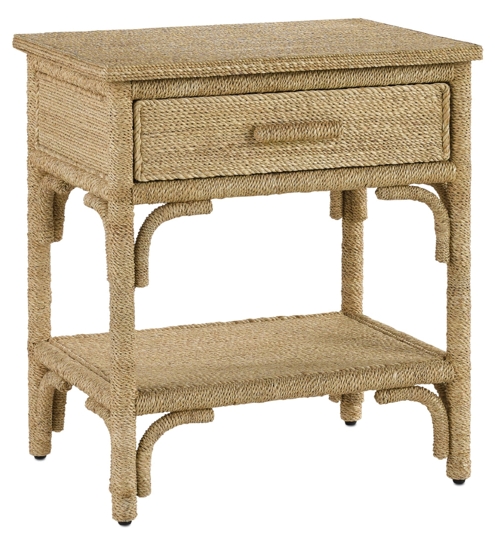 Olisa Nightstand - Natural Elegance with Braided Abacá Rope, Ball Bearing Drawers & Adjustable Glides