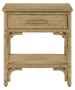 Olisa Nightstand - Natural Elegance with Braided Abacá Rope, Ball Bearing Drawers & Adjustable Glides