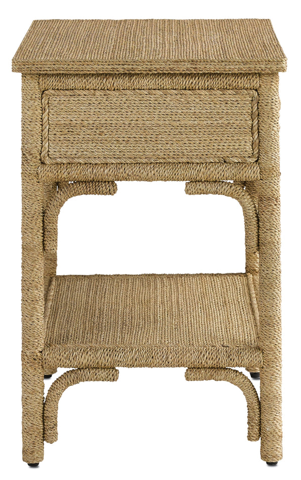 Olisa Nightstand - Natural Elegance with Braided Abacá Rope, Ball Bearing Drawers & Adjustable Glides