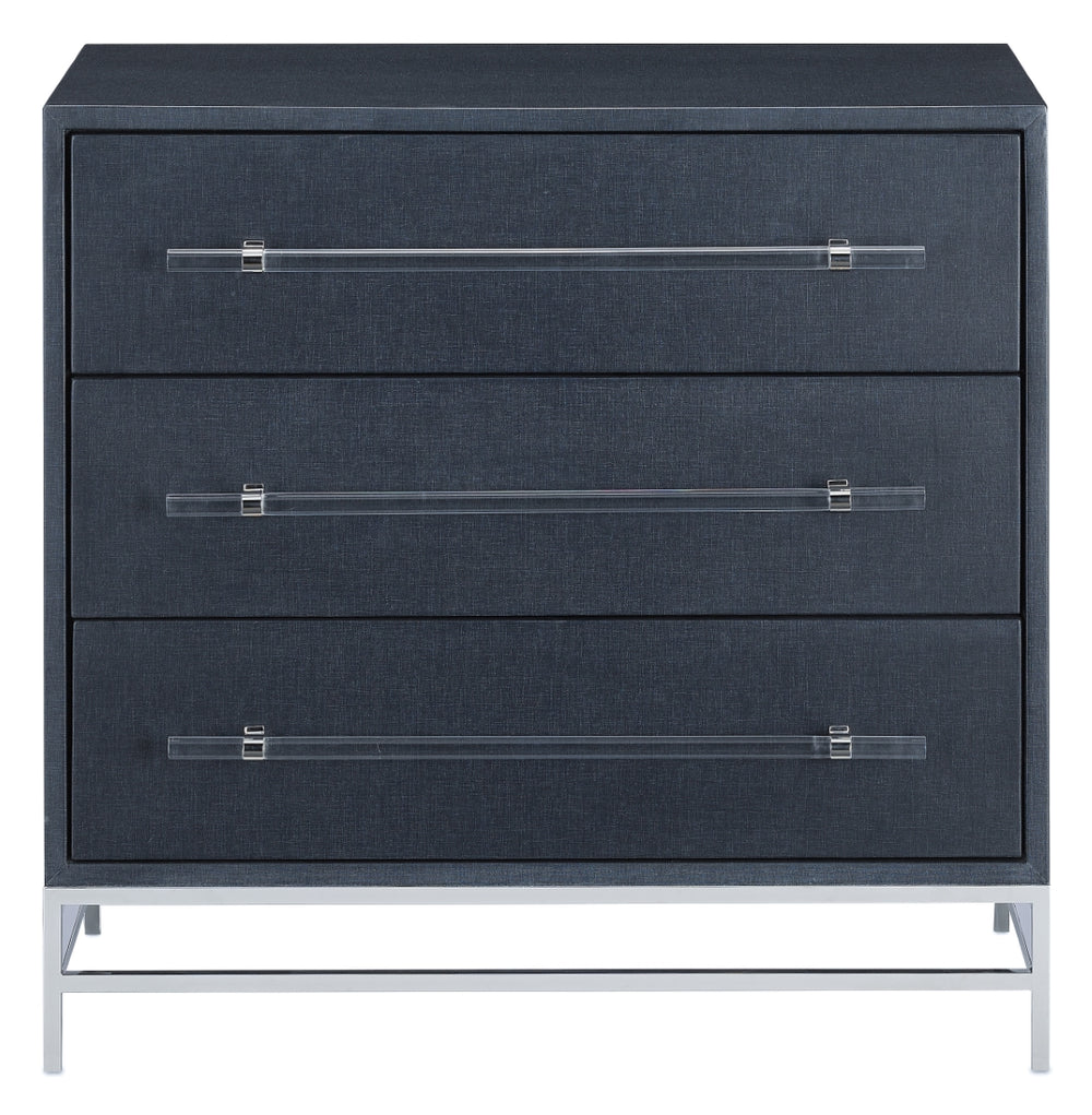 Marcel Chest - Chic Navy Lacquered Linen Design with Soft Close Drawers & Polished Nickel Accents