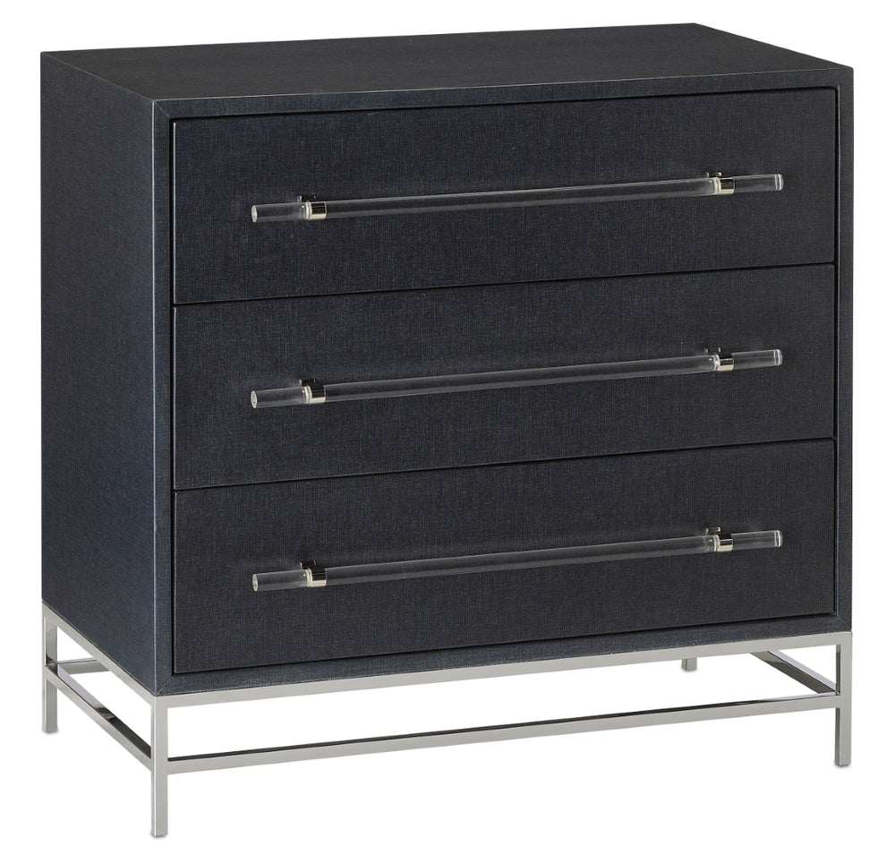 Marcel Chest - Chic Navy Lacquered Linen Design with Soft Close Drawers & Polished Nickel Accents