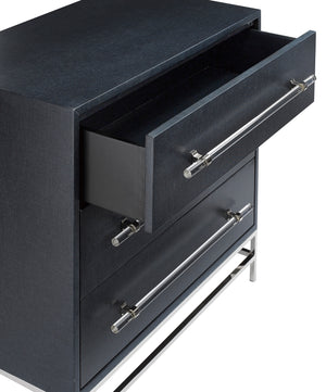 Marcel Chest - Chic Navy Lacquered Linen Design with Soft Close Drawers & Polished Nickel Accents