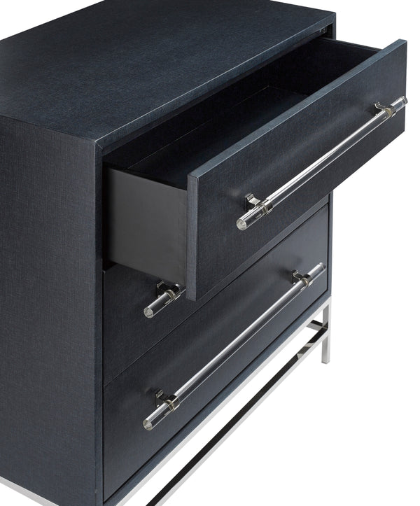 Marcel Chest - Chic Navy Lacquered Linen Design with Soft Close Drawers & Polished Nickel Accents