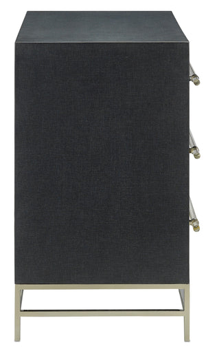 Marcel Chest - Chic Navy Lacquered Linen Design with Soft Close Drawers & Polished Nickel Accents