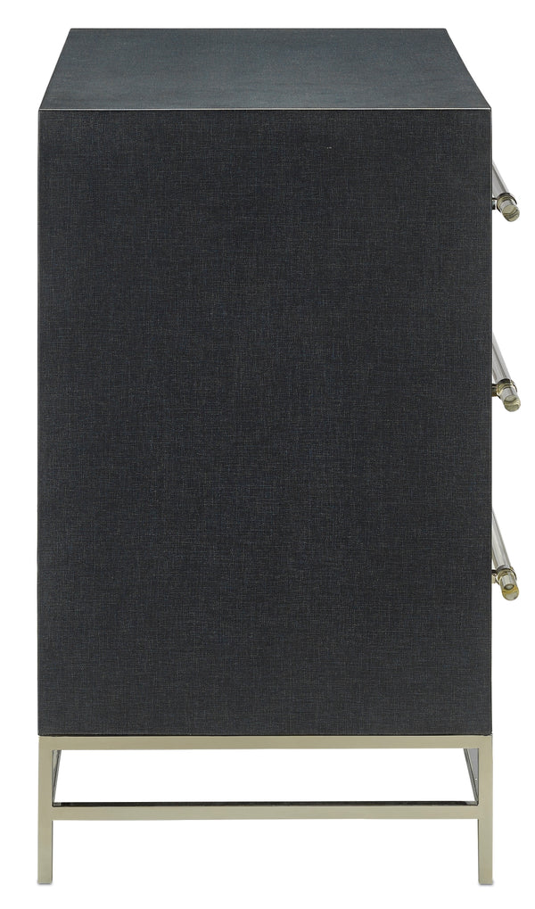 Marcel Chest - Chic Navy Lacquered Linen Design with Soft Close Drawers & Polished Nickel Accents