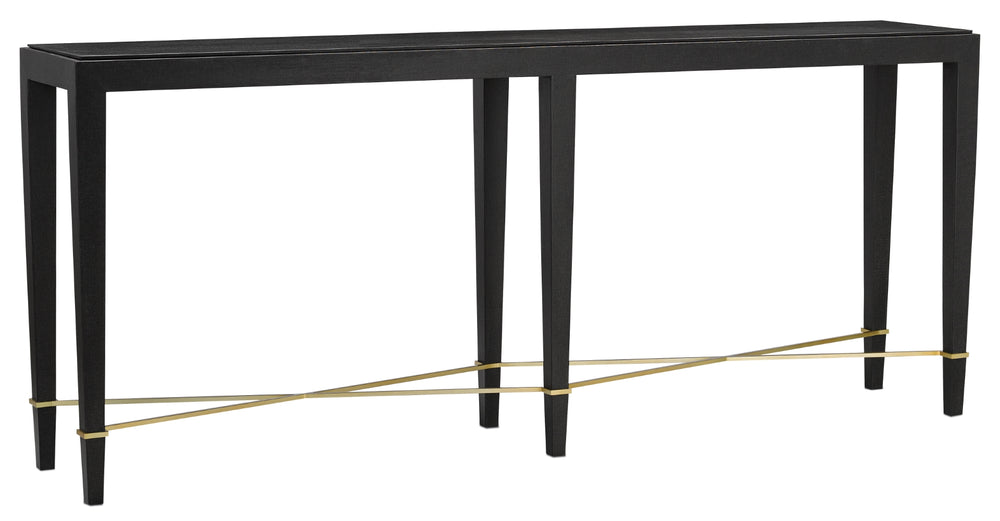 Verona Black Console Table - Elegant Black Lacquered Finish with Chic Champagne Metal Accents