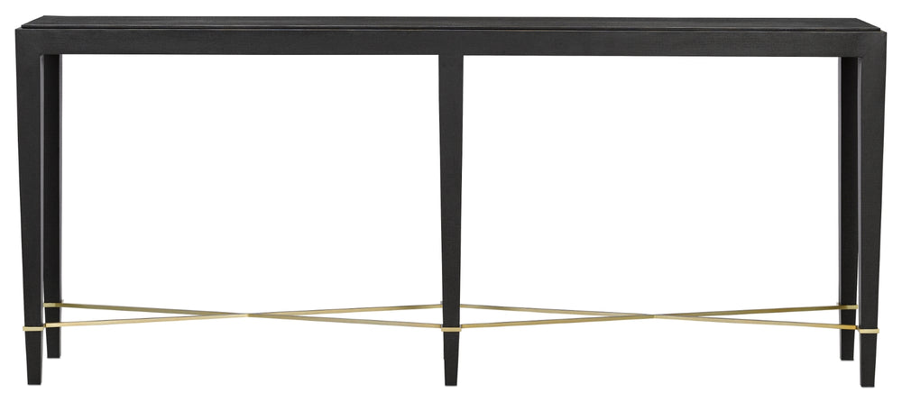 Verona Black Console Table - Elegant Black Lacquered Finish with Chic Champagne Metal Accents