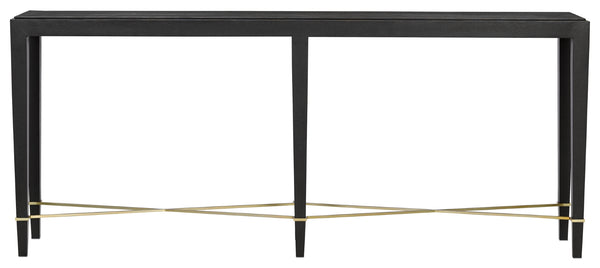 Verona Black Console Table - Elegant Black Lacquered Finish with Chic Champagne Metal Accents