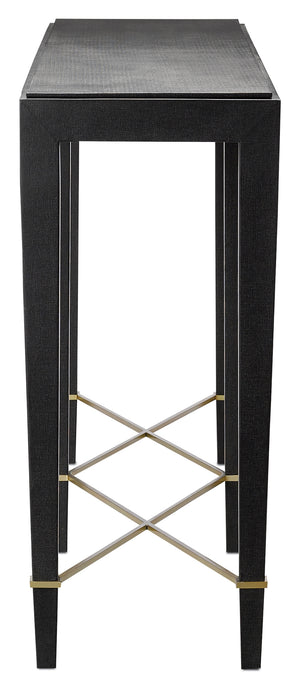 Verona Black Console Table - Elegant Black Lacquered Finish with Chic Champagne Metal Accents