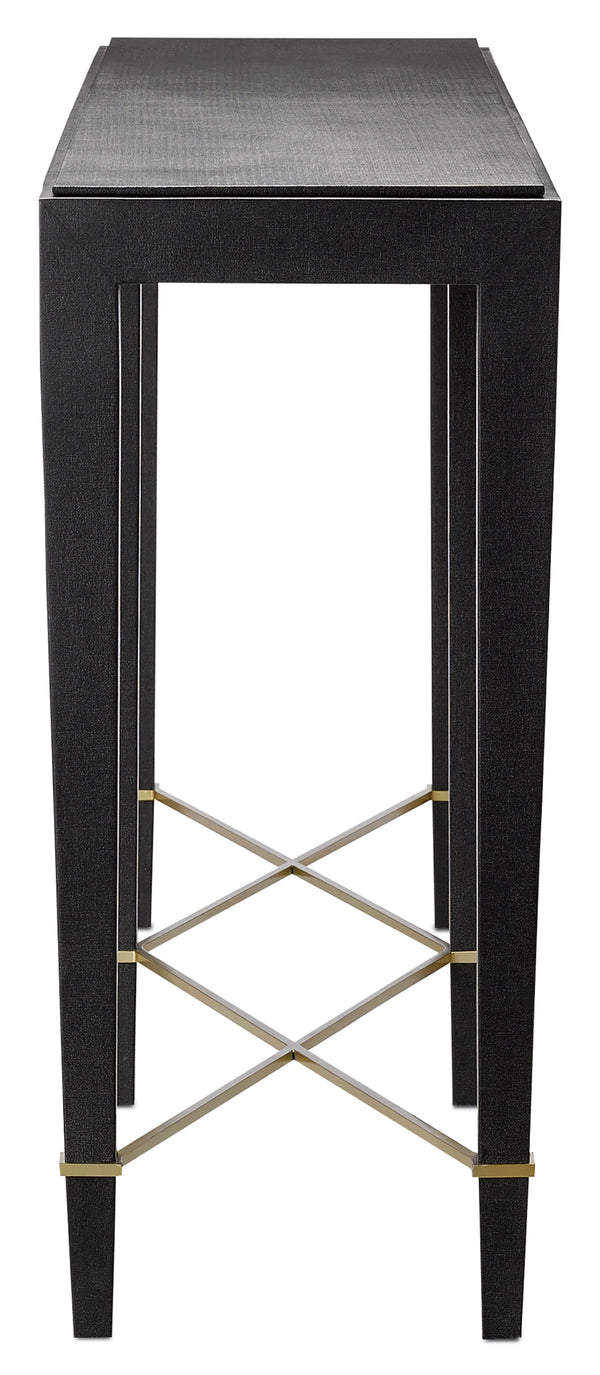 Verona Black Console Table - Elegant Black Lacquered Finish with Chic Champagne Metal Accents