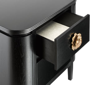 Briallen Black Nightstand with Antique Brass Floral Pull, Soft Close Drawers & Adjustable Glides