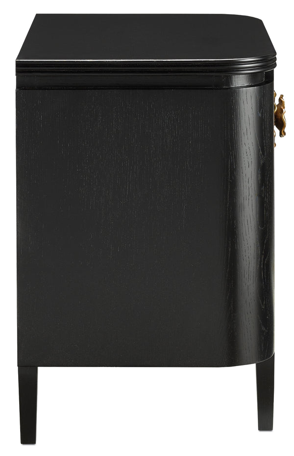 Briallen Black Nightstand with Antique Brass Floral Pull, Soft Close Drawers & Adjustable Glides