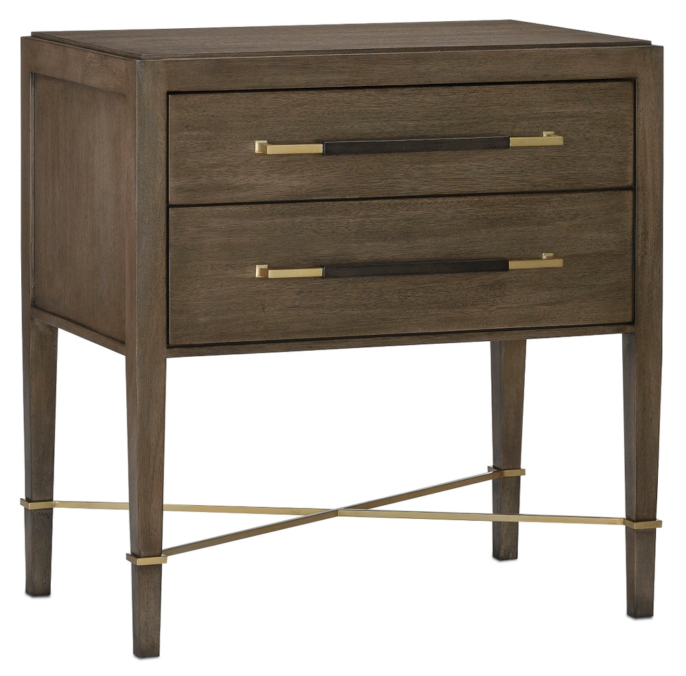 Verona Chanterelle Nightstand - Elegant Mahogany Design with Soft Close Drawers and Chic Champagne Accents