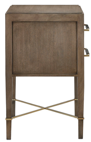 Verona Chanterelle Nightstand - Elegant Mahogany Design with Soft Close Drawers and Chic Champagne Accents