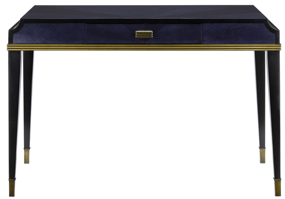 Kallista Writing Desk - Elegant Dark Sapphire Blue with Antique Brass Accents & Premium Features