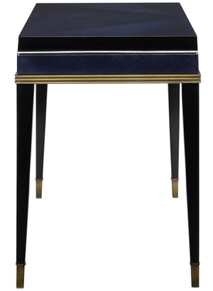 Kallista Writing Desk - Elegant Dark Sapphire Blue with Antique Brass Accents & Premium Features