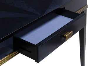 Kallista Writing Desk - Elegant Dark Sapphire Blue with Antique Brass Accents & Premium Features