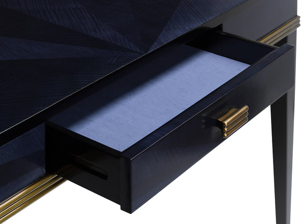 Kallista Writing Desk - Elegant Dark Sapphire Blue with Antique Brass Accents & Premium Features