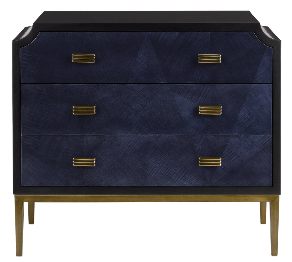 Kallista Chest - Elegant Dark Sapphire Blue with Antique Brass Accents & Soft-Close Doors, 34"W