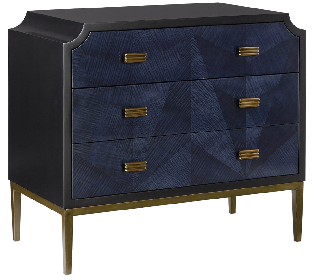 Kallista Chest - Elegant Dark Sapphire Blue with Antique Brass Accents & Soft-Close Doors, 34"W