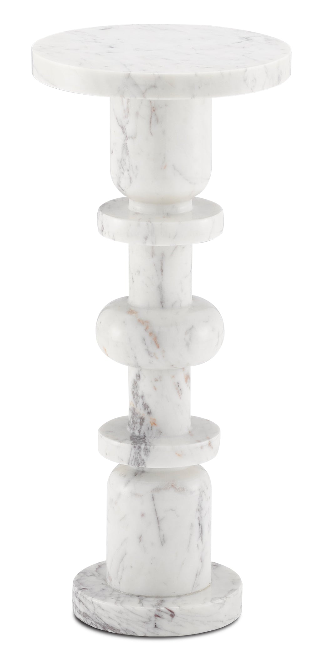 Sasha White Drinks Table - Elegant Hand-Carved Marble Design with Unique Gray Veining for Style