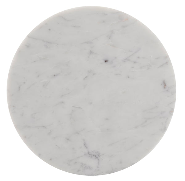 Sasha White Drinks Table - Elegant Hand-Carved Marble Design with Unique Gray Veining for Style