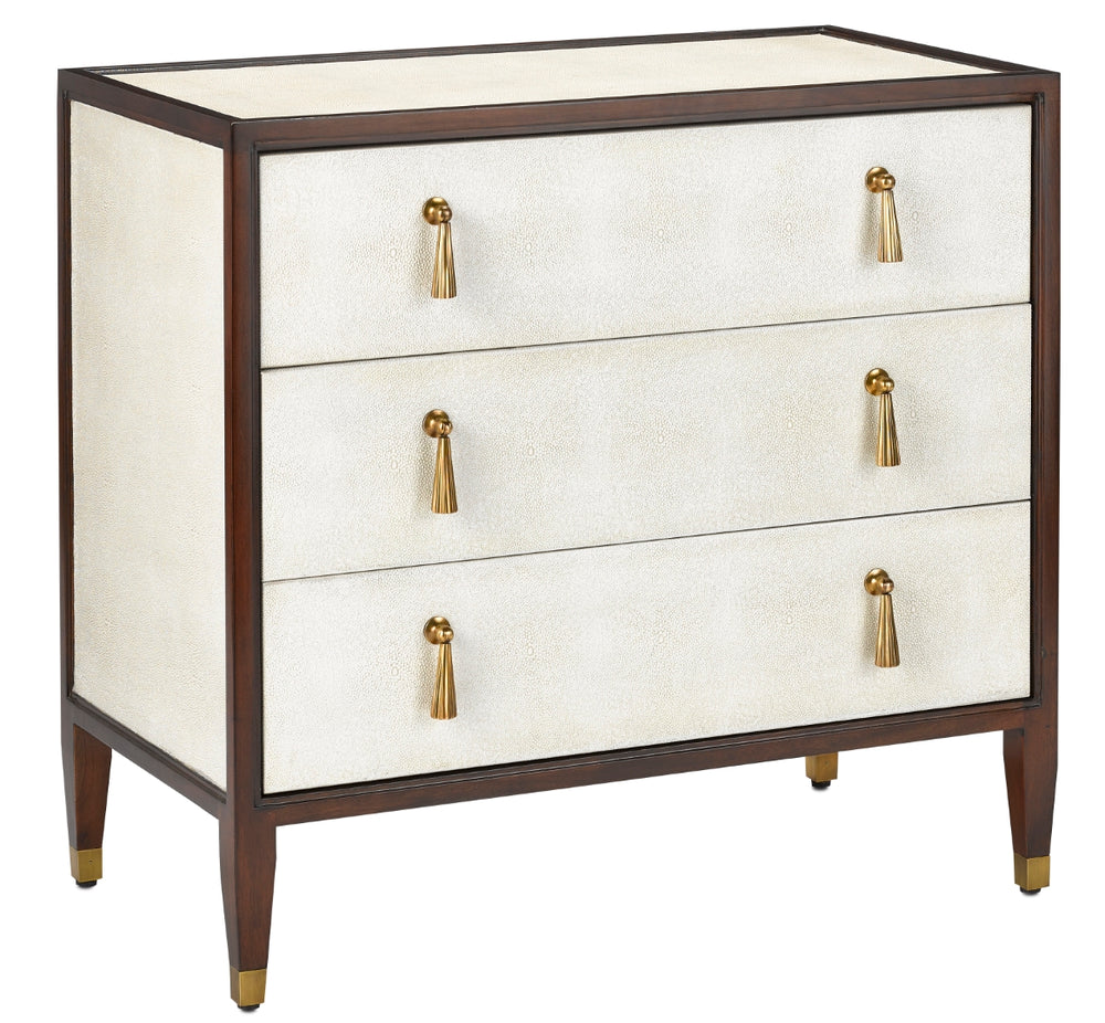 Evie Shagreen Chest - Vintage-Inspired Mahogany Storage with Soft Close Drawers and Brass Accents