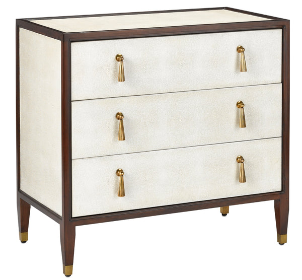Evie Shagreen Chest - Vintage-Inspired Mahogany Storage with Soft Close Drawers and Brass Accents