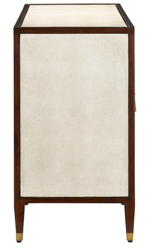 Evie Shagreen Credenza: Vintage-Inspired Ivory Mahogany Storage with Soft Close Doors & Brass Accents