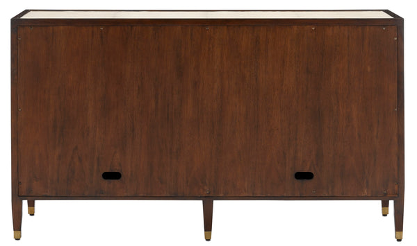 Evie Shagreen Credenza: Vintage-Inspired Ivory Mahogany Storage with Soft Close Doors & Brass Accents