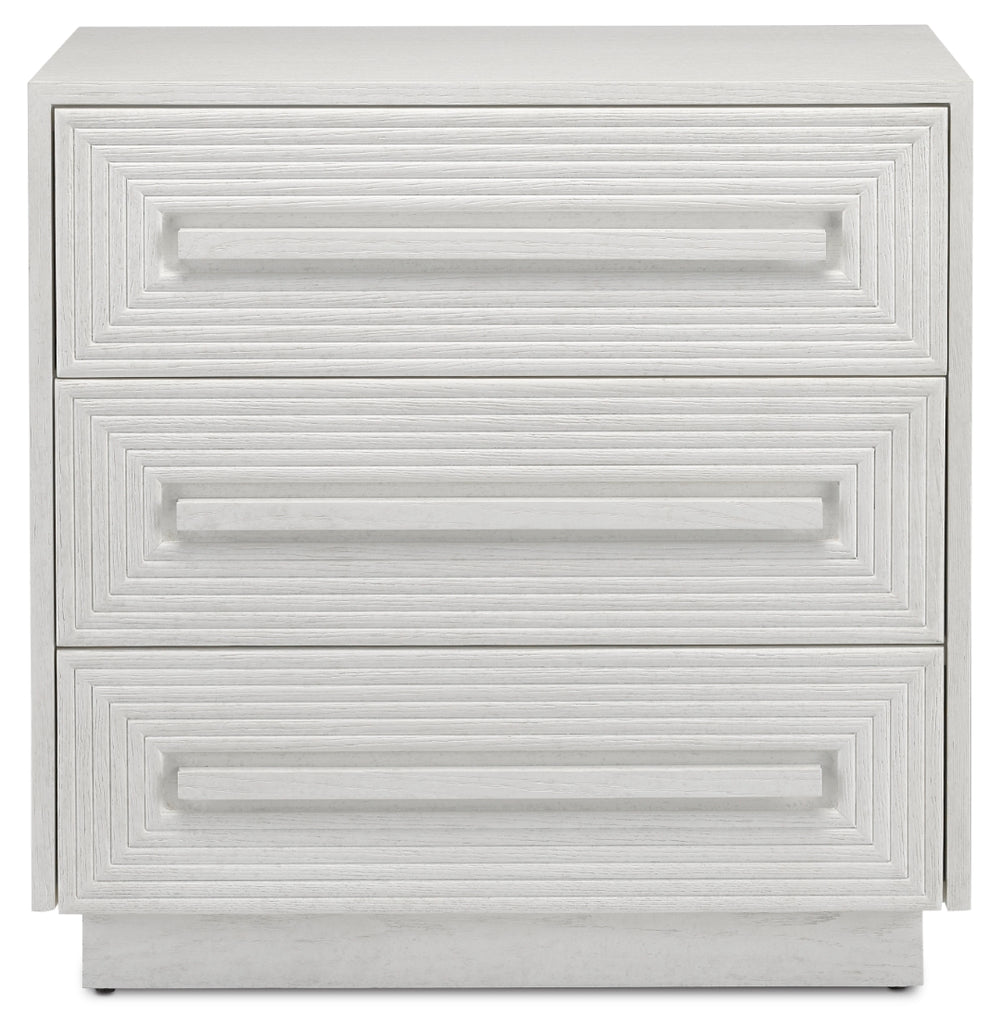 Morombe White Chest - Elegant Cerused Finish, Soft Close Drawers & Geometric Design for Modern Spaces