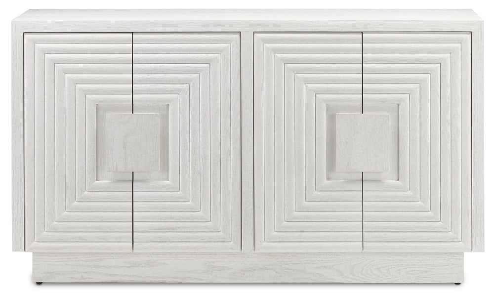 Morombe White Cabinet - Elegant Cerused Finish with Geometric Depth, Soft Close Hinges & Adjustable Shelves