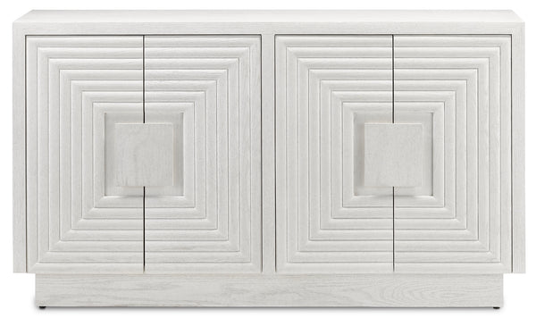Morombe White Cabinet - Elegant Cerused Finish with Geometric Depth, Soft Close Hinges & Adjustable Shelves