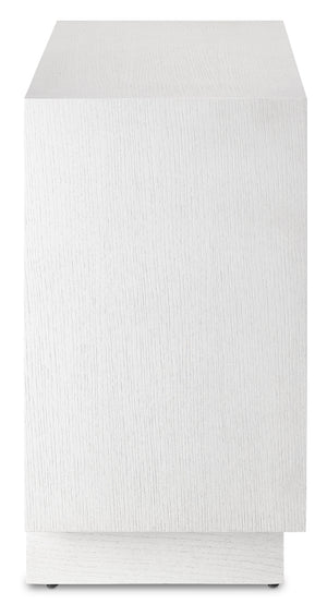Morombe White Cabinet - Elegant Cerused Finish with Geometric Depth, Soft Close Hinges & Adjustable Shelves