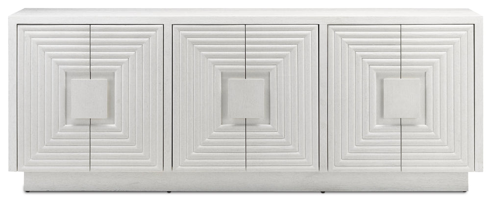 Morombe White Credenza - Elevate Your Space with Elegant Cerused Finish & Soft Close Doors, 84" Wide