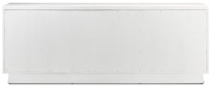 Morombe White Credenza - Elevate Your Space with Elegant Cerused Finish & Soft Close Doors, 84" Wide