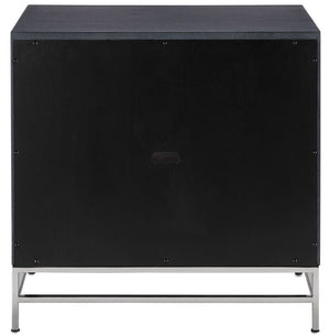 Marcel Nightstand - Chic Navy Lacquered Linen Design with Soft Close Drawers & Polished Nickel Accents