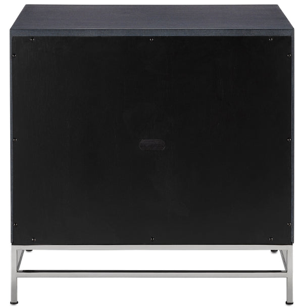 Marcel Nightstand - Chic Navy Lacquered Linen Design with Soft Close Drawers & Polished Nickel Accents