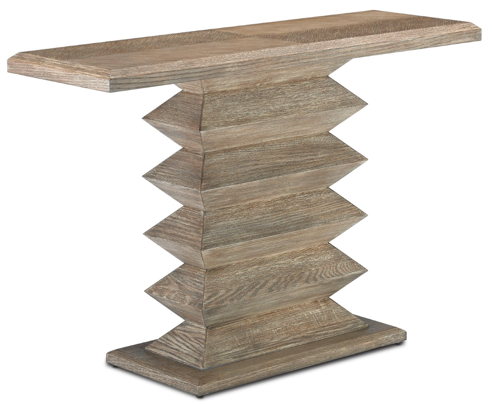 Sayan Pepper Console Table - Light Oak Design with Wire-Brushed Finish for Modern Interiors, Safe & Stylish