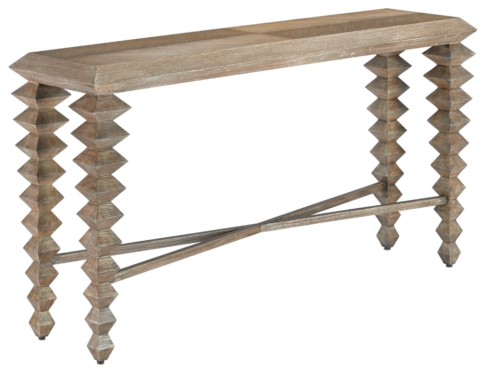 Saranya Light Pepper Console Table - Modern Oak Design with Wire-Brushed Finish & Safety Features