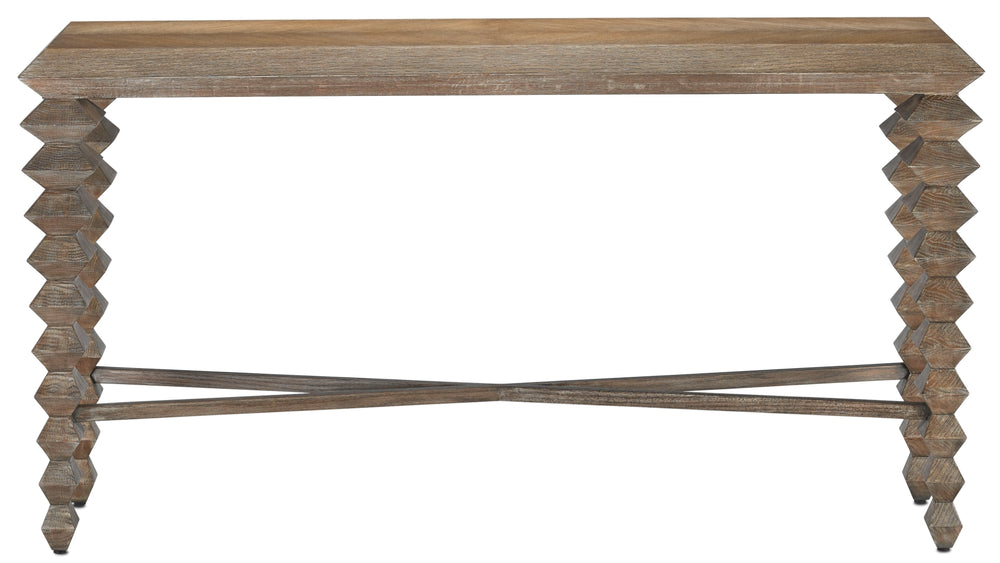 Saranya Light Pepper Console Table - Modern Oak Design with Wire-Brushed Finish & Safety Features