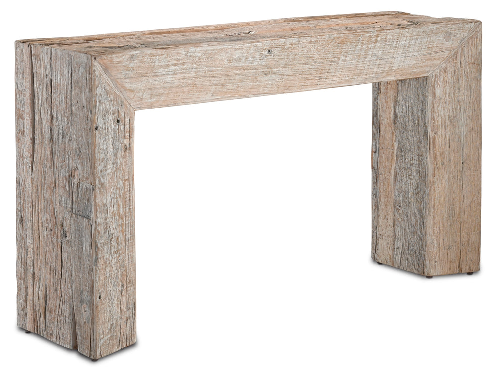 Kanor Console Table - Sustainable Reclaimed Wood with Whitewash Finish, Adjustable Glides & Character