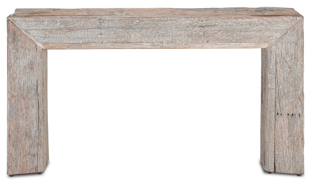 Kanor Console Table - Sustainable Reclaimed Wood with Whitewash Finish, Adjustable Glides & Character