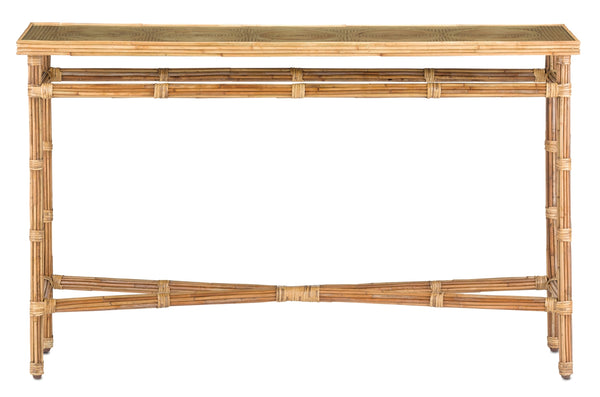 Silang Console Table - Handmade Rattan Beauty with Geometric Design and Glass Top for Stylish Spaces