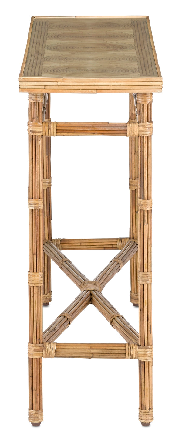 Silang Console Table - Handmade Rattan Beauty with Geometric Design and Glass Top for Stylish Spaces