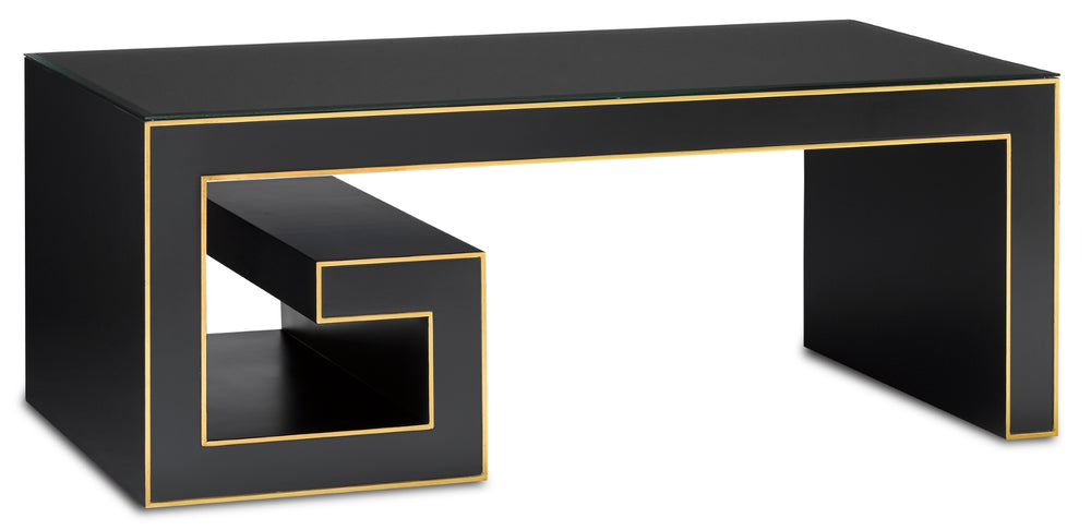 Artemis Cocktail Table - Stunning Caviar Black Finish, Asymmetrical Greek Key Design, by Goralnick