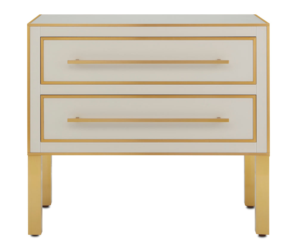 Arden Ivory Chest - Stunning 1970s Inspired Reverse-Painted Glass with Brass Trim and Soft-Close Drawers